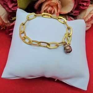 สร้อยข้อมืองานดิบทองเหลืองลายโซ่ฝรั่งห้อยกระพรวน ความยาว 5 นิ้ว งานดิบไม่ได้ชุบ ทองเหลืองโบราณ ใส่ได้ทุกโอกาส พร้อมส่ง