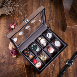 HUIYAXIU | Dark Walnut Watch Storage Box Large Capacity