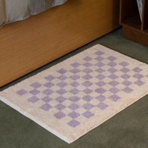 VIKAMA Cream Lilac Rhombus Checkerboard Bath Rug Polished Sleeping Area Styling Artistic Keepsake Silken Tough Endearing Warm