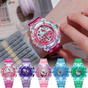 Hello Kitty Watch For Kids Girls Glow LED Electronic Watch Cute 3D Cartoon Pattern Quartz Watch Plastic Strap Digital Watch Luminous Kids Watch jam tangan lelaki jam tangan perempuan