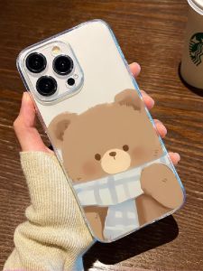 เคสโทรศัพท์ซิลิโคนลายหมีสุดน่ารักสำหรับ iPhone 17/16 15 14plus 13promax 12mini 11 XS XR พร้อมผ้าพันคอสีสันสดใส ปกป้องได้ทุกมุม