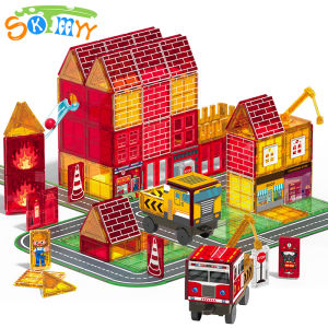 ตัวต่อแม่เหล็กธีมดับเพลิงพร้อมรถดับเพลิงและสถานี ตัวต่อแม่เหล็กสร้างสรรค์ ของเล่นเสริมพัฒนาการ STEM สำหรับเด็ก