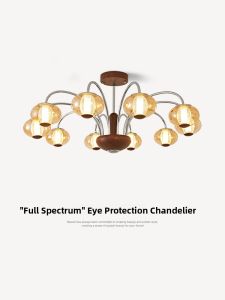 NSWR | Retro Vintage Chandelier Walnut Wood Color Eye-Protecting Room Light