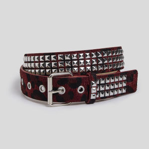 Punk Pink Fur Rivets Belt Fashionable horsehair studded Y2K leopard print belt Girdle Goth Retro Brown Pin Buckle Pu Waistband