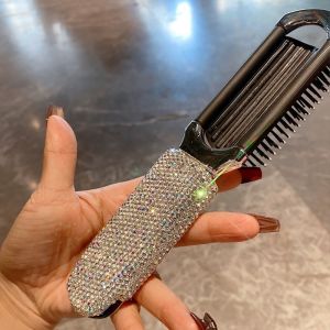 Portable Mini Diamond Embedded Folding Comb High End Air Cushion Comb Luxury High Definition Makeup Mirror Comb Integrated Elegant Gift