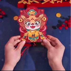 Lì xì Tết Giáp Thìn 2024 nhiều ngăn kéo rút bao lì xì con rồng dễ thương dạng quyển 6 ngăn- 11 khe cài poly