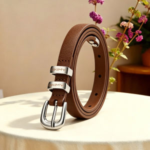 OKIMY Fashion Women Belts Super Thin Belt Retro Belt Elegant Slim Belt Soft Cow Leather Belt Adjustable Girls Ladies Long Straps Waistbands Dress Coat Alloy Buckle Leisure Belt 1.4cm Width