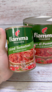 FIAMMA - Lon nhỏ XANH LÁ 400g - CÀ CHUA XẮT MIẾNG / Ý / VESUVIANA Diced Tomatoes In Tomato Juice (HALAL)