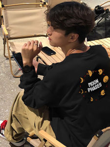 New 2025 Heavyweight Pure Cotton Long Sleeve T-Shirt for Men Youth Trendy Brand Spring Autumn round Neck American Style Base Top