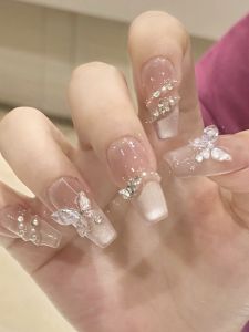 Handmade Summer 2024 Nail Art Butterfly Cat Eye Wearable Nail Tips Medium Length Elegant Gentle Beautiful Nail Art Accessories