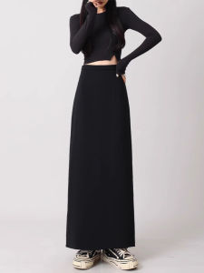 Cao Cấp Màu Đen Blazer-phong Cách Cong Váy Dài Trung Bình Giảm Béo Phong Cách Cắt Âm Thanh Nổi Cho Tất Cả Các Mùa