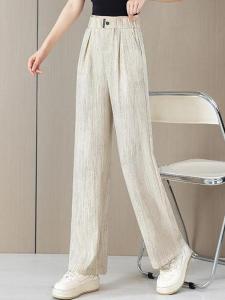 High Waist Wide Leg Pants Womens Slim Fit Loose Drapey Straight Casual Long Trousers Summer Thin Korean Style Polyester