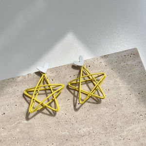 Blue Star Hollow out Earrings Womens No Piercing Clip-On Star Shaped Fashion Jewelry Ear Decorations Korean Style Fresh out