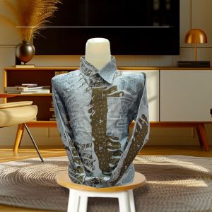 couple ayah anak lengan batik moderen lengan panjang blu ecc