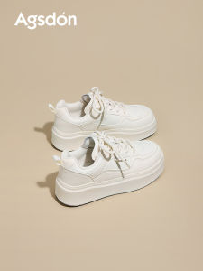 Agsdon Womens Sporty Casual Shoes 2025 New Fall Thick Bottom Heightening Leisure Sports White Sneakers Versatile Flat Shoes