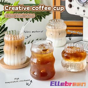 Glass Cups Heat-resistant Coffee Milk Tea Cup special shaped Creative Clear Vintage Fluted Drinkware