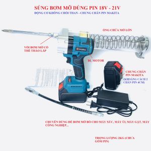 SV Súng bơm mỡ 600cc dùng pin 18V - 21V động cơ không chổi than (chung chân pin Makita)