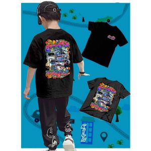 เสื้อยืดเด็กสกรีนลาย สู้งานชีวิต K145 สีดำ แขนสั้น เนื้อผ้า Contton100% สกรีนคมชัดตรงปก Bkscreenshirt