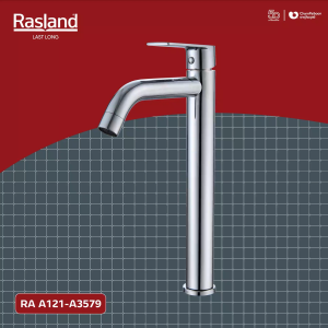 ก๊อกล้างหน้าน้ำเย็นคอสูง วัสดุสแตนเลส 304 สีสแตนเลสเงา สูง 30.2 cm ใช้คู่อ่างล้างหน้า หรือ อ่างชาม ยกก้านเปิดน้ำ ติดตั้งง่าย EaZy Lock ยึดแน่น ควบคุมน้ำด้วยเซรามิกซ์วาล์ว รับประกันวาล์วน้ำไม่รั่วซึม 10 ปี | RA A121-A3579