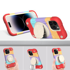 เคสโทรศัพท์มือถือกันกระแทกสีสันสดใสมีเคสสำหรับไอโฟน12 13 14 Pro Max หมุนได้มองไม่เห็นตัวยึดตัวจับฝาแข็ง