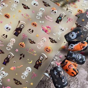Dorisna Shiny Halloween Bat Pumpkin Ghost Spider Skull Nail Art Stickers 3D Relief Kawaii Cartoon Halloween Nail Decals