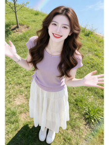 Shalldoer | Stylish Women Purple Summer T-Shirt and High Waist Skirt Set