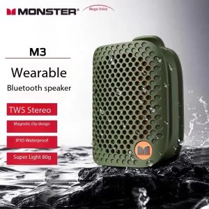 Monster M3 Magnetic Clip-On Mini BT V5.4 Portable Outdoor Sport Wearable Wireless Bluetooth Speakers With Bass Mic