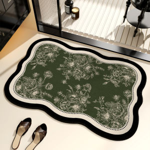 VIKAMA Shaped Bathroom Floor Mat Retro Green Floral Anti Slip Absorbent Foot Mat Bathroom Home Decoration