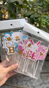 🎀 Set 7 Que Cắm Giấy IT’S GIRL / BOY Trang Trí Bánh – Màu Hồng / Xanh Biển