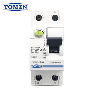 TOMZN Official Electromagnetic B Type Residual Current Circuit Breaker 2P 63A 30mA 100mA 300mA RCCB DIN Rail TOB7L Single Phase