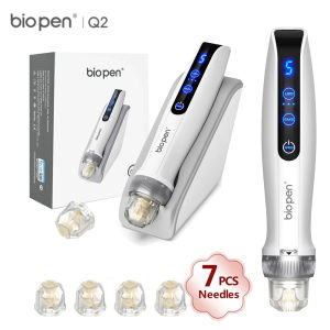 Bio pen Q2 Derma Pen with 7 Cartridges EMS Electroporation Red light Blue Light 4 in 1 Beauty Microneedling Machine Titanium