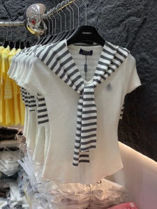 Áo Thun Dệt Kim Cổ Chữ V Tay Ngắn Thêu Họa Tiết Mùa Hè 2025 Áo Thun Nữ Phong Cách Hàn Quốc Áo Khoác Cho Phụ Nữ