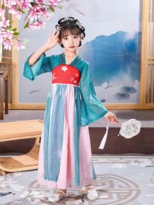 Váy Hanfu Cổ Điển Cho Bé Gái Váy Voan Thêu Ngọc Trai Nhẹ Thoáng Khí Mùa Xuân Hè Thu Váy Dài Tay Áo Dài Thường Ngày