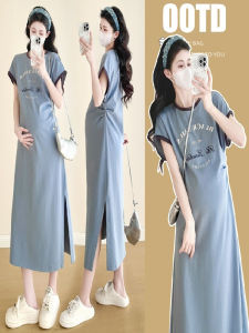 Váy Cotton Tay Ngắn Thường Ngày Cho Phụ Nữ Mang Thai Cỡ Lớn Mùa Hè 2025 Váy T-shirt Dáng Rộng Thoải Mái Cho Phụ Nữ Có Thân Hình Dày Dặn