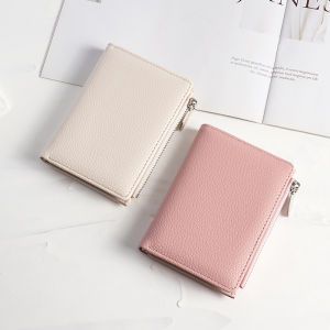 Fashionable Compact Two-Fold Lychee Pattern Coin Purse Womens Wallet Simple Design Short Style Trendy for Young Adults