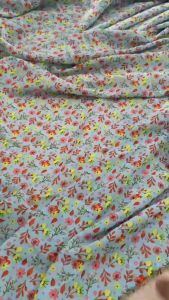 Vải Lụa Pha Nylon Xanh Hoa Nhí Khổ 1m46 - Không Co Giãn - May Đầm Váy Đồ Bộ Áo Kiểu Khăn Trải