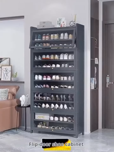 FurnishFiesta Large Capacity Carbon Steel Shoe Cabinet Multilayered Flipup Door Shoe Rack With Large Capacity Dustproof and Moisture Proof Shoe Storage Rack