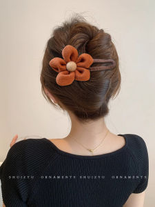 Large Size Plush Flower Hair Clips Womens New 2024 High End Duckbill Clip Shark Mouth Hair Clips Hair Grabbers Hair Accessories