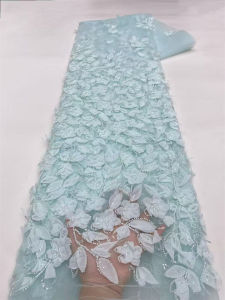 Blue Applique Flower Beads Lace Sequins Lace Fabric 2026 High Quality African Bridal for Wedding Dress Lace Fabric Sewing