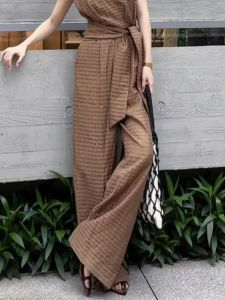 Fashionable High Waist Wide Leg Jumpsuit Long Pants Draping Elegant Style Summer New Arrival Womens Clothing Korean Style