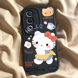Oppo A3 Vitality Edition Phone Case Egg Fry KT Cat 5G Full Edge Soft Silicone Protective Cover Cute Cartoon Style Anti-Fall