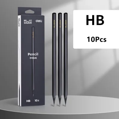 deli | Black Wood Graphite Pencil Set HB 2B Black Lead Office Writing Pencil 10pcs Pack Gift Stationery