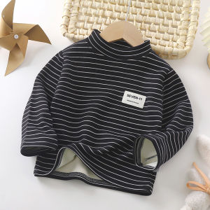 Kids Fleece Lined Warm Top Half-High Collar Long Sleeves Fall and Winter Boys and Girls Sweatshirt Fleece Lined Padded Underwear Trendy Bottoming Shirt