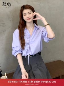 Áo sơ mi nữ MUTU tay ngắn hoa ba chiều cổ điển