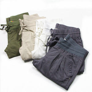 Spring New Womens Cotton Linen Nine Points Pants 45% Cotton Casual Loose Fit Workwear Trousers Low Waist Nine Points