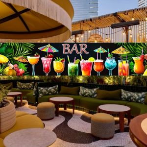 Hawaiian Tropical Bar Banner Cocktail Palm Leaf Wall Decor for Summer Beach Party Tiki Bar Kitchen Home Decoration