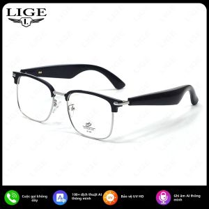 LIGE | Kính Bluetooth Thông Minh LIGE Dành Cho Nam Và Nữ Tích Hợp AI Dịch Thuật Thông Minh Chống Ánh Sáng Xanh Có Chức Năng Gọi Và Tai Nghe.