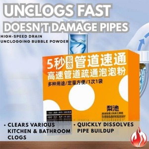 High-Speed Drain Opener Powder – Instantly Clears Blocked Pipes & Eliminates Odors | Prevents Future Clogs | Long-Lasting Bubble Action (Paip Tandas Cleaner)