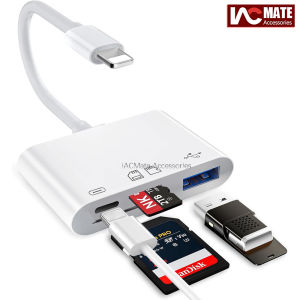 Lightening to SD Card Reader - 4 in 1 Memory Card Adapter for iPh with USB Female OTG Compatible with SD/TF Cards. Portable and Fast Charging