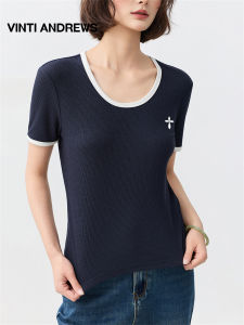 Stretch Colorblock Modal Round-neck Short Sleeve Slimming Womens T-shirt